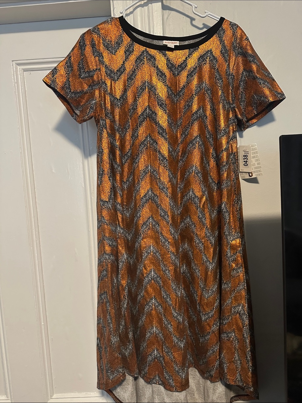 LuLaRoe Orange and Silver Chevron Short-Sleeve Dress